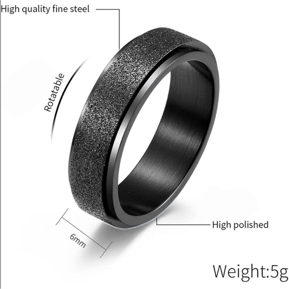 Stainless Steel Black Fidget Spinner Ring w/Frosted Sand Glitter Finish, Size 10 - Picture 6 of 11